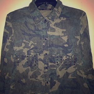 Studded Camouflage Button Up